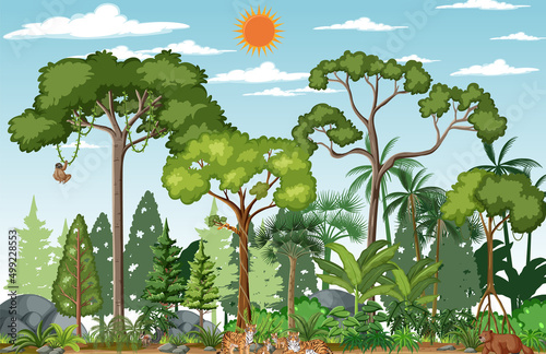 Wild animals in the forest scene