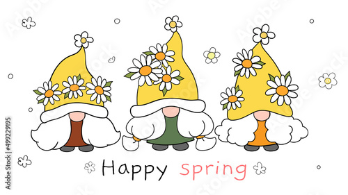 Draw banner daisy gnome flower for spring