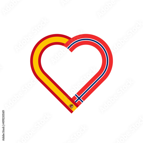 unity concept. heart ribbon icon of spain and norway flags. vector illustration isolated on white background