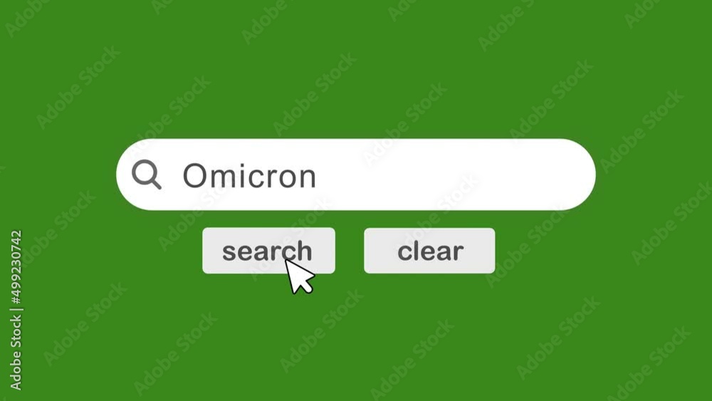 omicron typing on Search Bar with click Animation On Green Background.searching the word on internet search browser. omicron typing on Search Bar with click Animation On Green Background.searching the word on internet search browser.