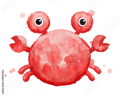 red crab character on white background watercolor drawing illustration for print