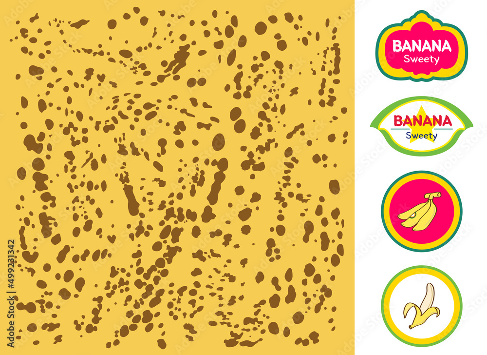 [Vector] Banana sugar spots pattern and sticker emblems Stock Vector