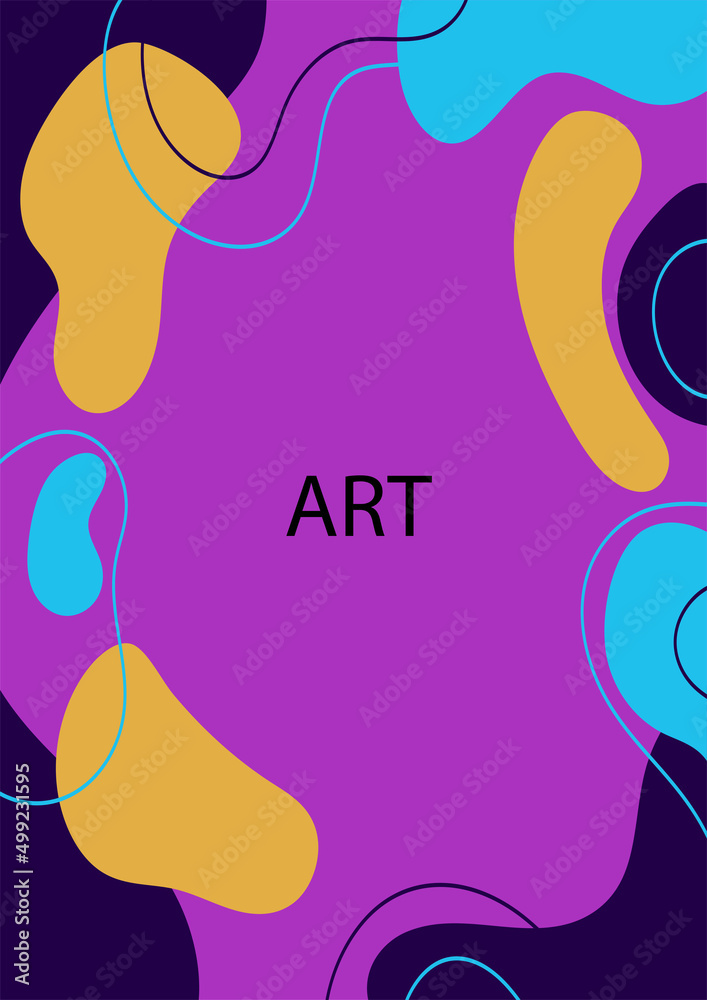 Abstract background with liquid shapes and lines. Hand drawn various shapes and doodle objects. Contemporary  trendy vector illustration. Bright colors. Good for social media, poster, banner