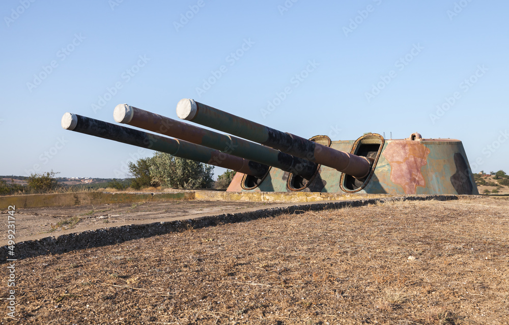 Armored battery 30, triple gun. Soviet military unit from WWII Armored battery 30, triple gun. Soviet military unit from WWII
