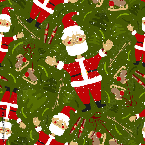 Christmas seamless pattern Santa Claus New Year.