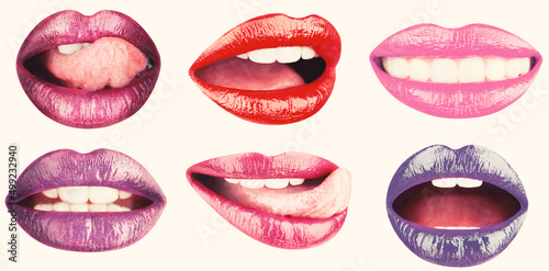 Φωτογραφία Set of womens lips with glossy lipsticks