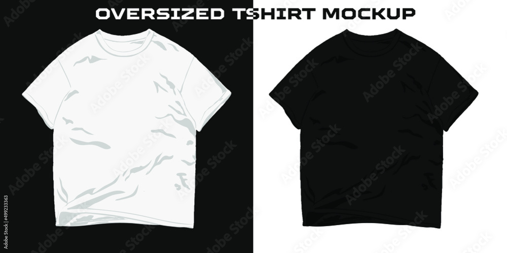 Unisex Oversized Black and White vector t shirt mockup. Stock Vector ...