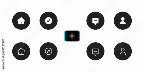 Home, Discover, Add, Inbox, and Profile Icon. Social Media Menu Vector