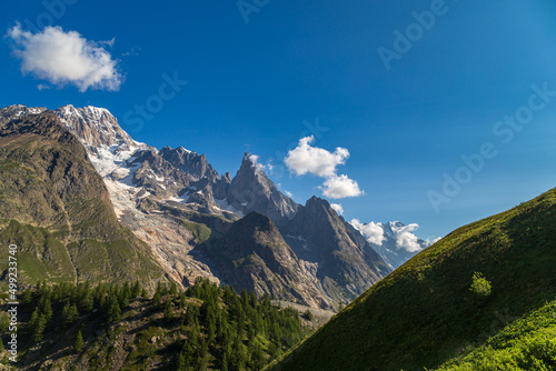 Summer trekking day in the mountains of Val Veny, Courmayeur