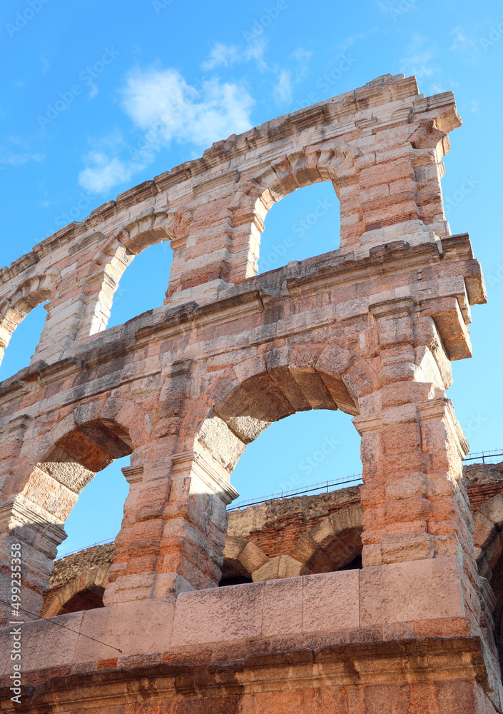 arches of the ancient Roman amphitheater in the city of Verona called ARENA