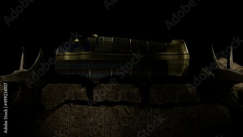 egyptian sarcophagus in the ancient tomb of the pharaoh photo