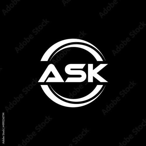 ASK letter logo design with black background in illustrator, vector logo modern alphabet font overlap style. calligraphy designs for logo, Poster, Invitation, etc.