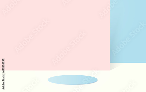 Pink and blue geometrical 3D background with a product podium.