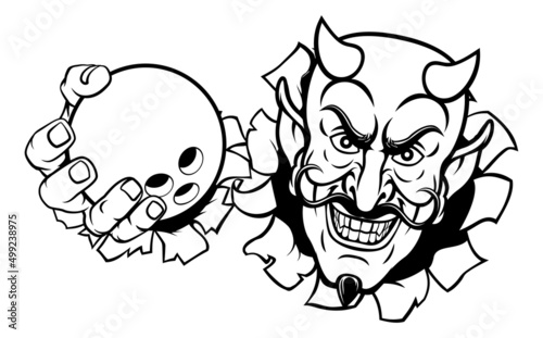 Devil Ten Pin Bowling Ball Sports Mascot Cartoon