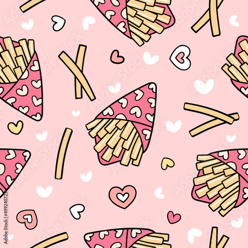 Seamless pattern sweet fries valentines with heart Love concept