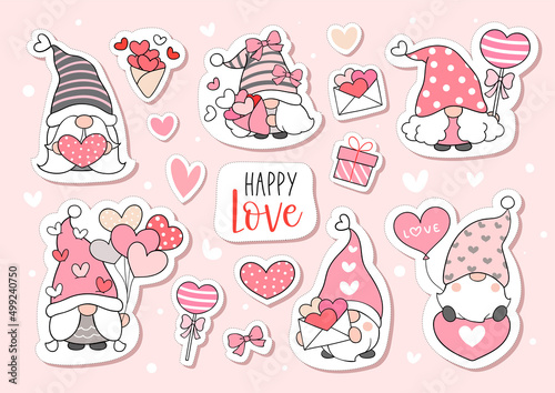 Draw sticker printable gnome with love for valentine day