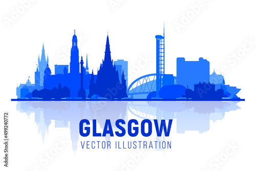 Glasgow Scotland (UK) silhouette skyline with panorama at sky background. Vector Illustration. Business travel and tourism concept with modern buildings. Image for banner or website.
