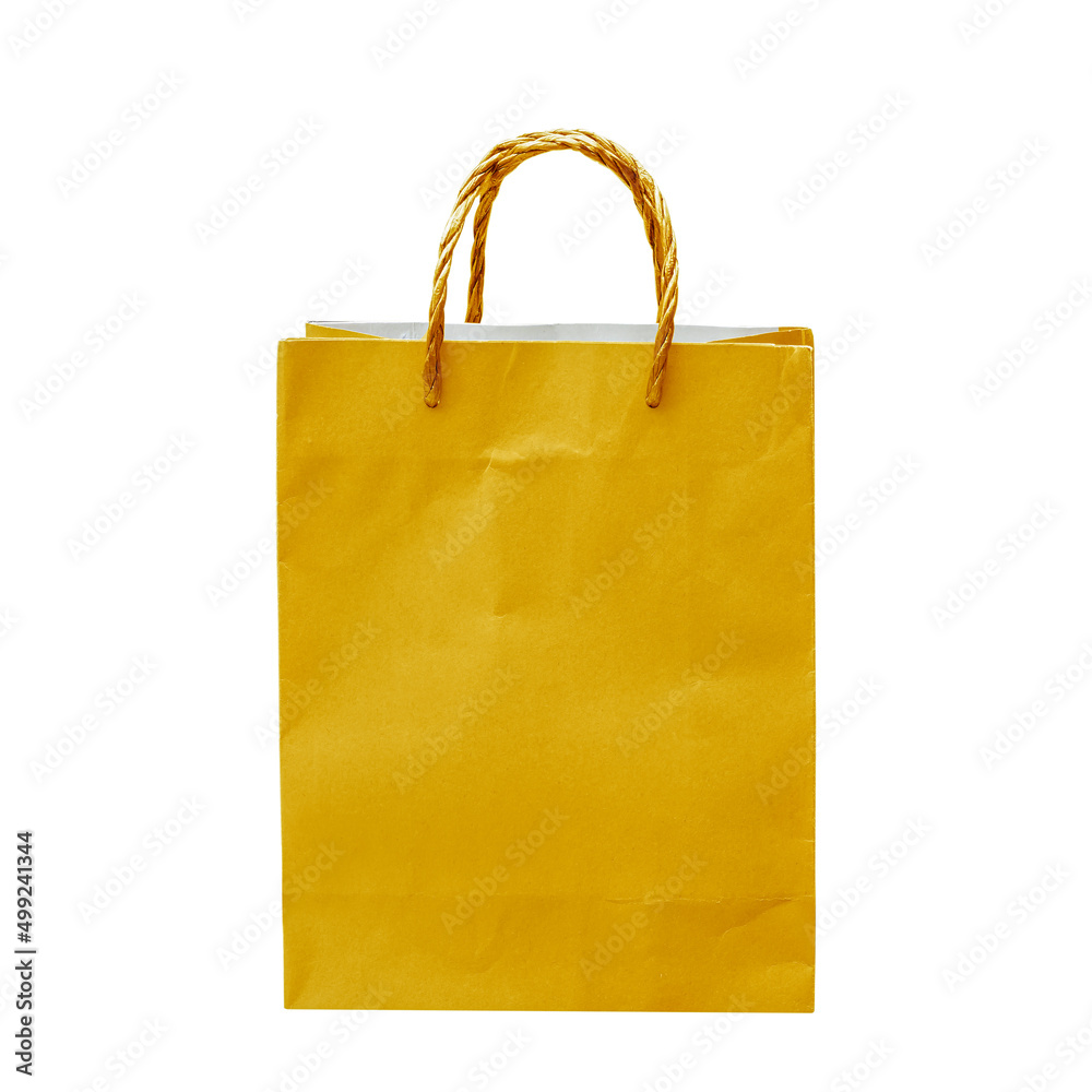 yellow shopping paper bag isolated on white background with clipping path include for design usage purpose. yellow shopping paper bag isolated on white background with clipping path include for design usage purpose.