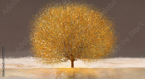 image of a golden lone tree with elements of gold textures and splashes  © foldyart1980