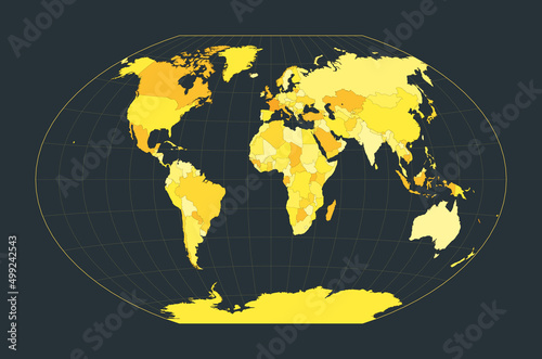 World map in Winkel tripel projection. Futuristic world illustration for your infographic. Bright yellow country colors. Stylish vector illustration.