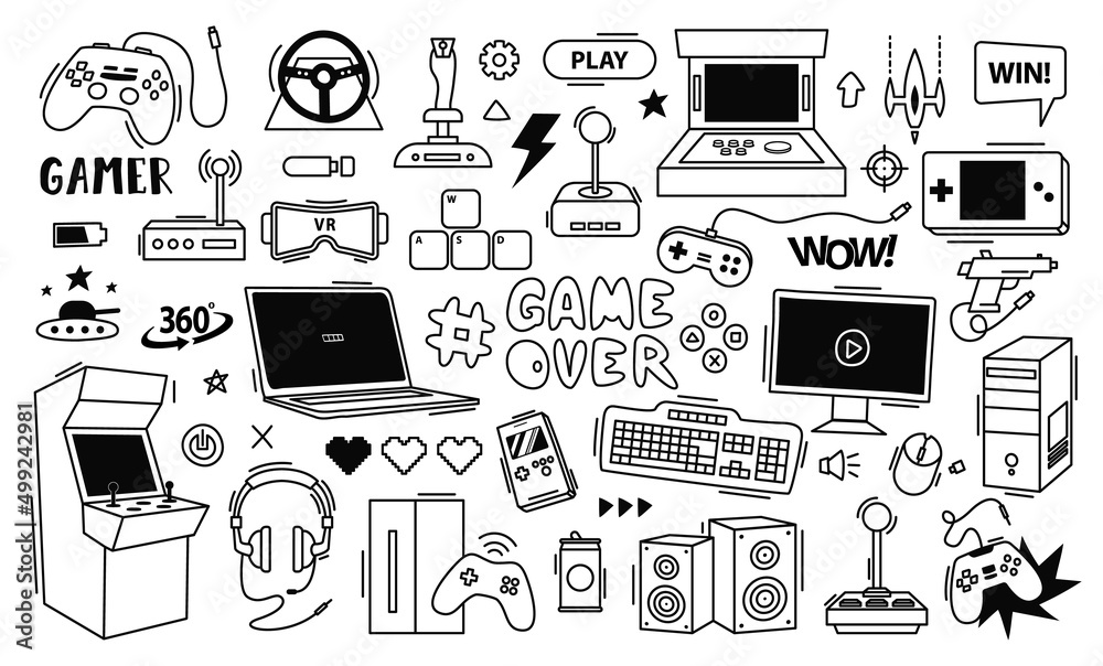 Premium Vector  Doodle gamer set illustration