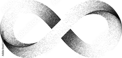 Distress basic geometric shape design . Noise dispersion infinity logo . Spray effect .Grunge, grainy, gritty texture . Distressed element .vector 