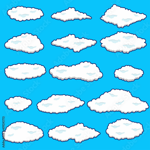 Clouds soaring in the air in various forms Vector illustrations