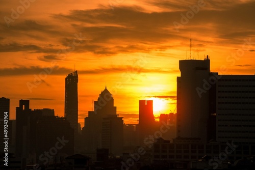 Bangkok Cityscape photo in the Dark tone  Strong contrast Shadow mood. High Key photo tone. 