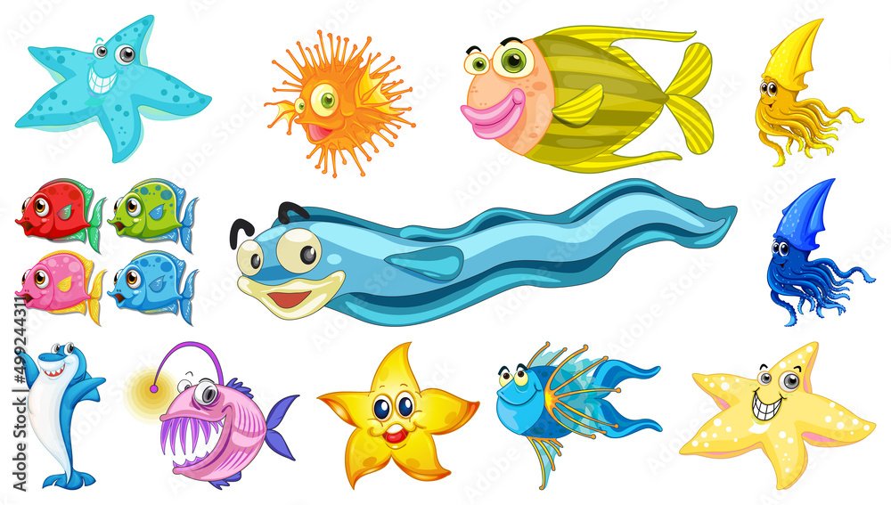 Fototapeta premium Sea animals cartoon collection