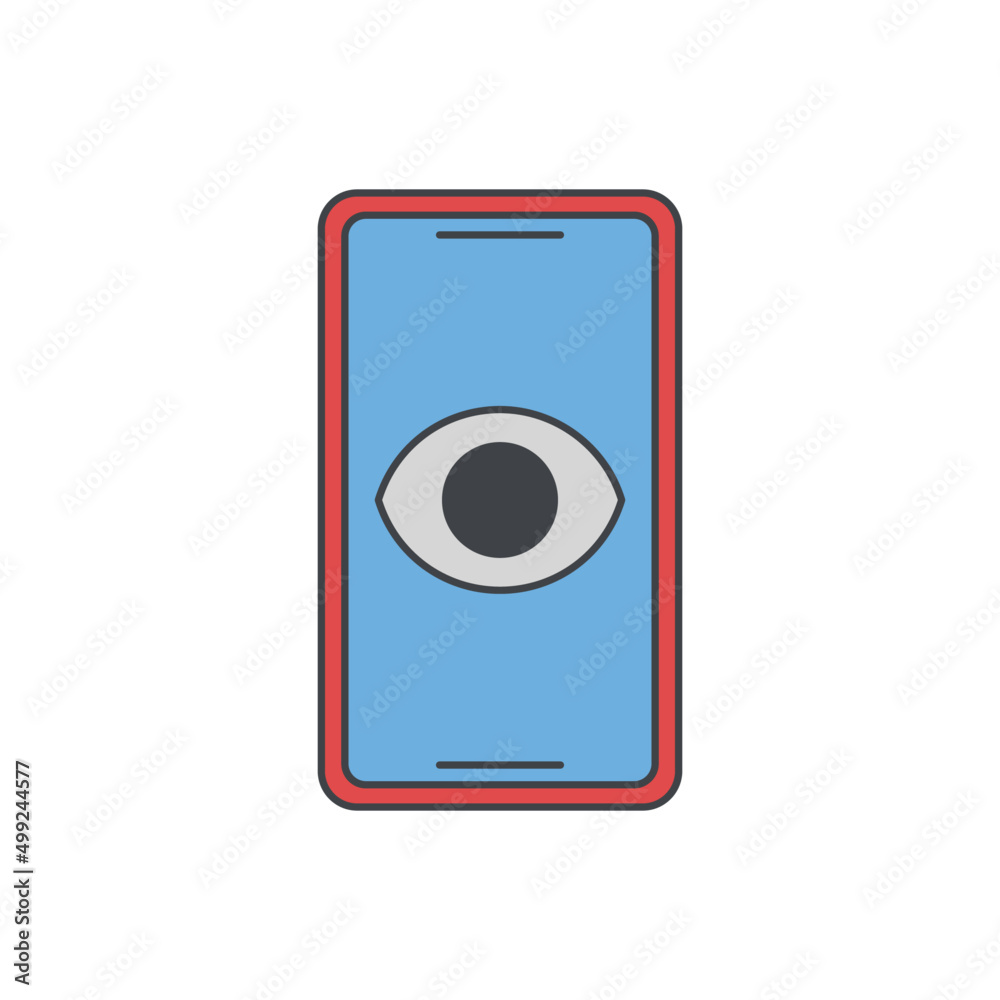 Smartphone spy, smartphone with eye in screen icon in color icon, isolated on white background Smartphone spy, smartphone with eye in screen icon in color icon, isolated on white background