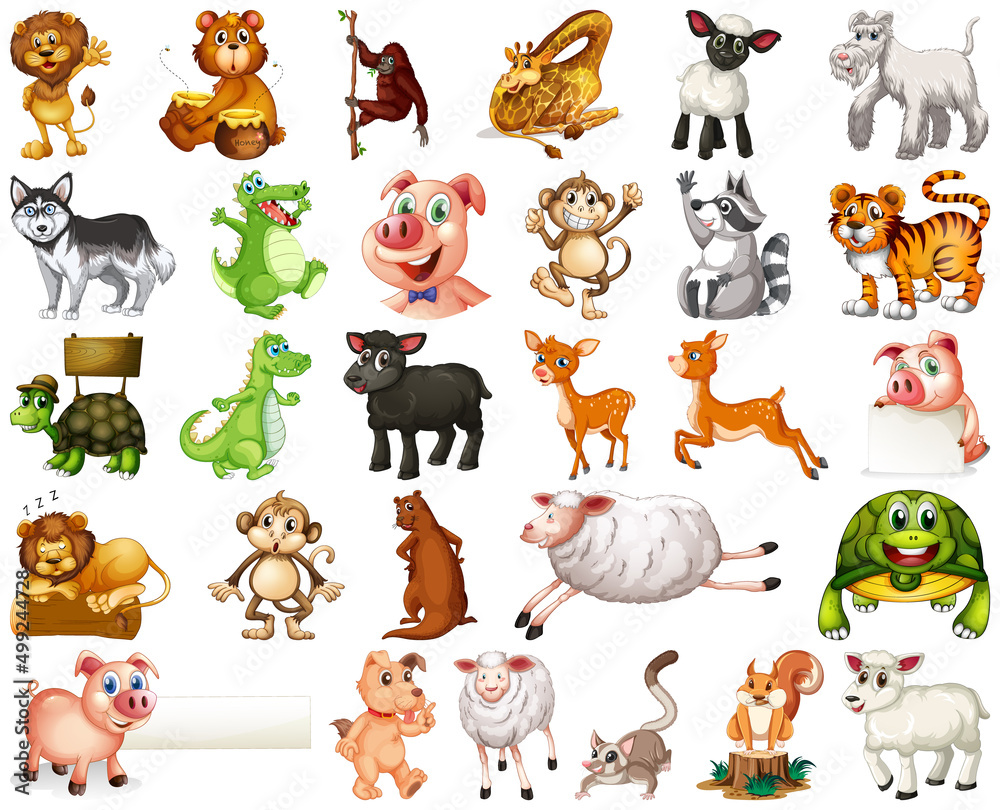 Obraz premium Set of animal cartoon character