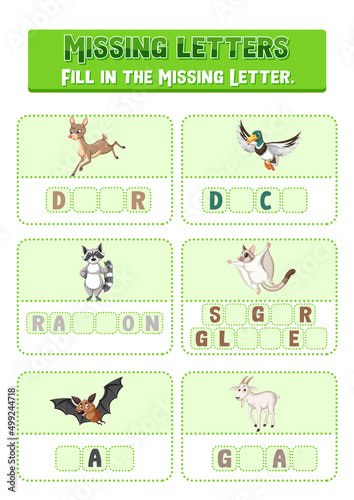 Fill the missing letter of each word worksheet for children