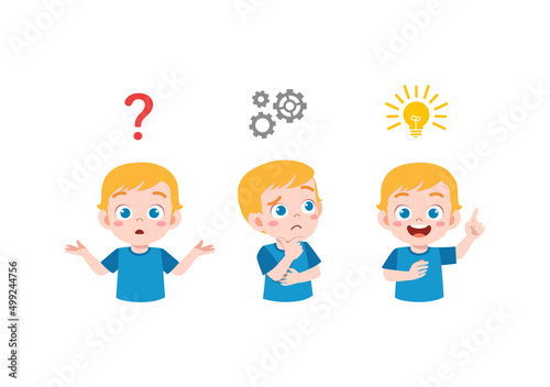 cute blonde kid thinking and search idea