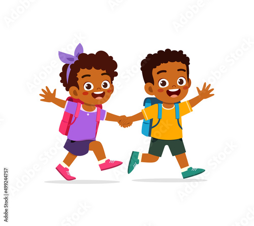 cute african kid go to school with friend together