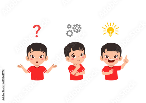cute asian kid thinking and search idea