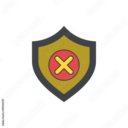 Security warning, shield warning icon in color icon, isolated on white background 