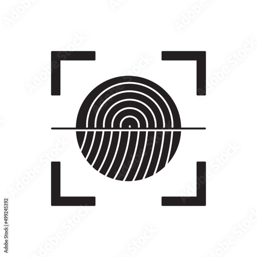 Biometric fingerprint scan icon in black flat glyph, filled style isolated on white background