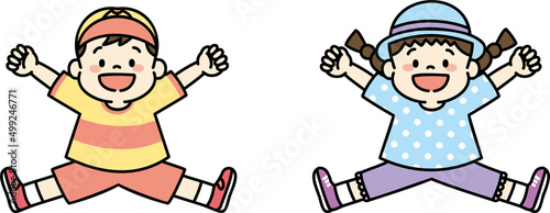 ジャンプする子どものイラスト　男の子と女の子