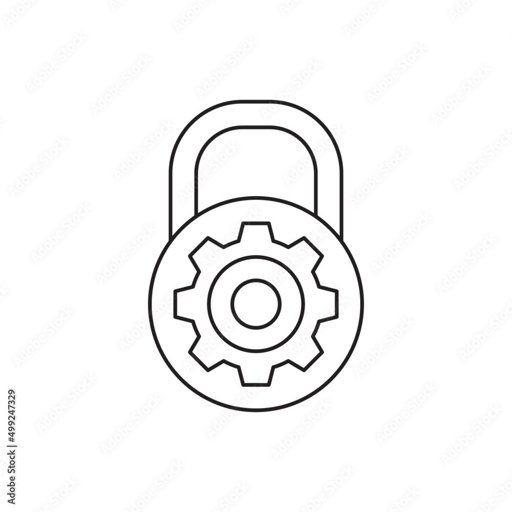 Lock control, security options, padlock with cogwheel icon line style icon, style isolated on white background Lock control, security options, padlock with cogwheel icon line style icon, style isolated on white background