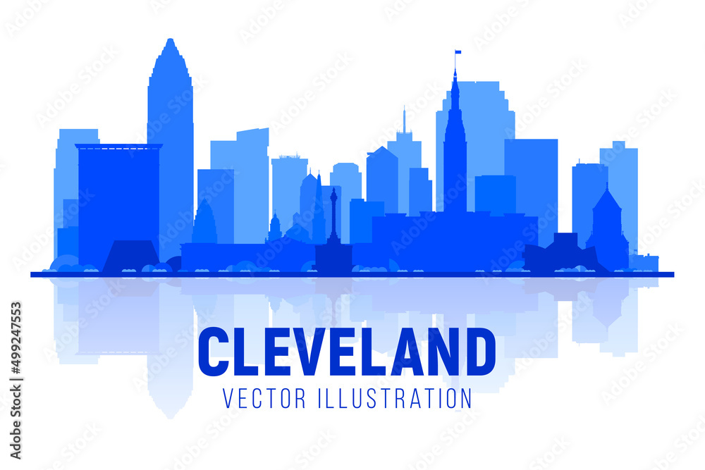 Cleveland Ohio (USA) silhouette skyline with panorama in sky background. Vector Illustration. Business travel and tourism concept with modern buildings. Image for banner or web site