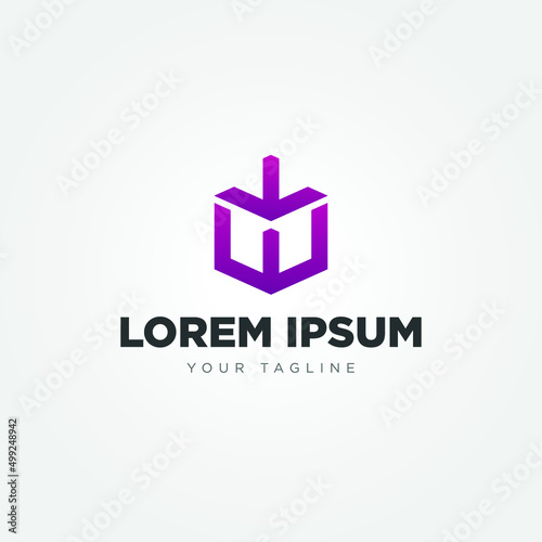 abstract w letter arrow down download box