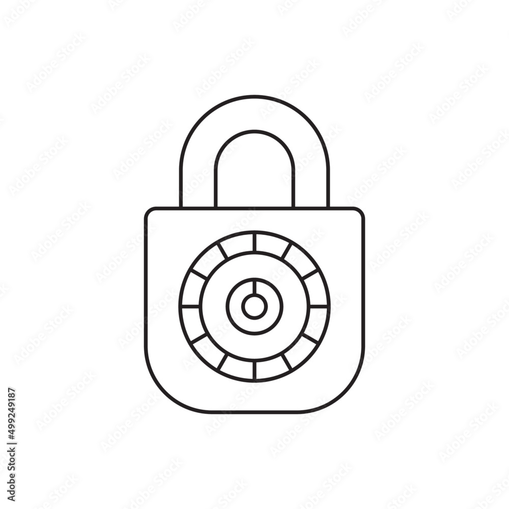 Rotary padlock protection icon line style icon, style isolated on white background Rotary padlock protection icon line style icon, style isolated on white background