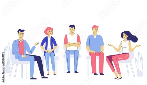 Group psychotherapy counseling concept. Treatment of stress, addictions and mental problems.