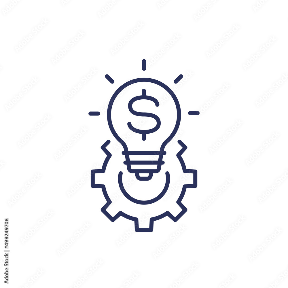 Idea icon with light bulb and gear, line vector Idea icon with light bulb and gear, line vector