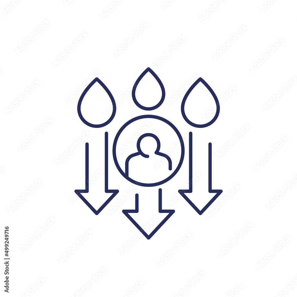 dehydration line icon, low body water dehydration line icon, low body water