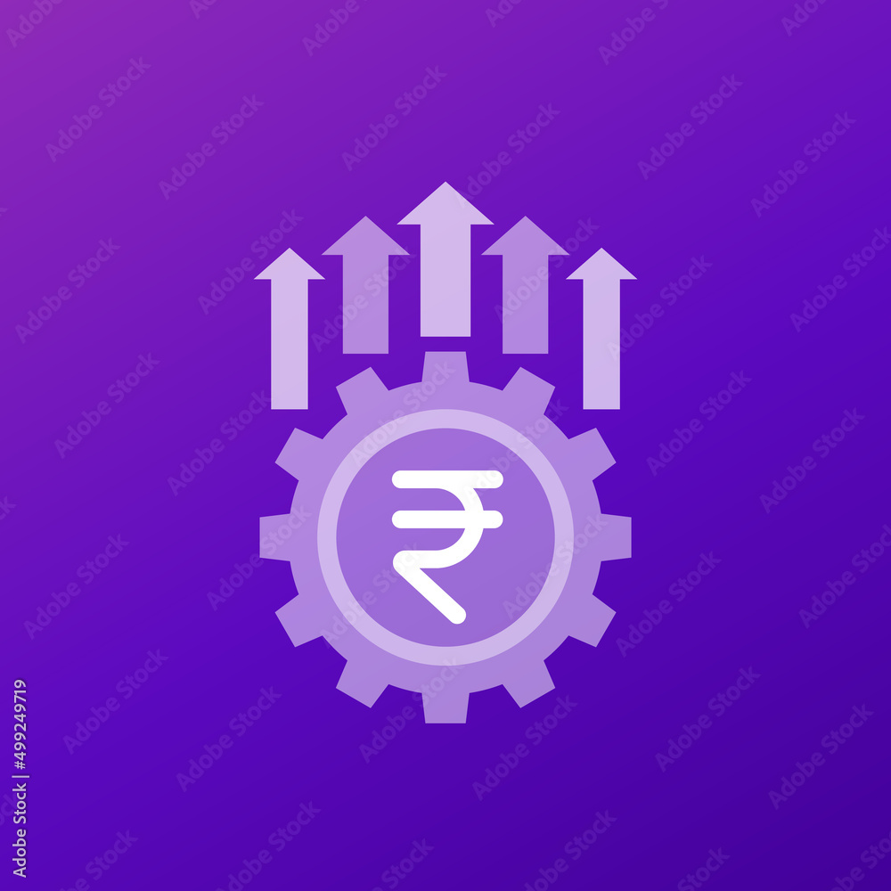 efficiency growth icon with a rupee, vector efficiency growth icon with a rupee, vector