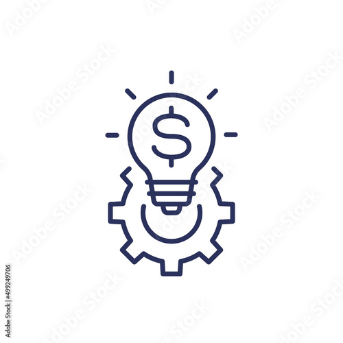 Idea icon with light bulb and gear, line vector