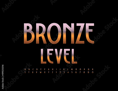 Vector stylish template Bronze Level. Elegant Alphabet Letters and Numbers set. Reflective chic Font