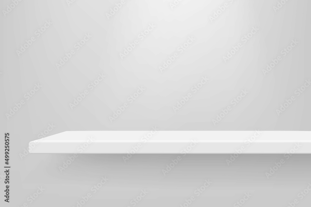 Empty white color shelf with shadow background.