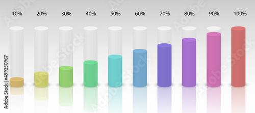 3d cylinder percent infographic. Pillar chart on white background